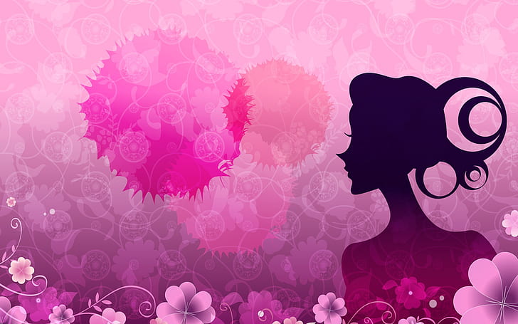 Vector women pink flowers, Vector, Women, Pink, HD wallpaper