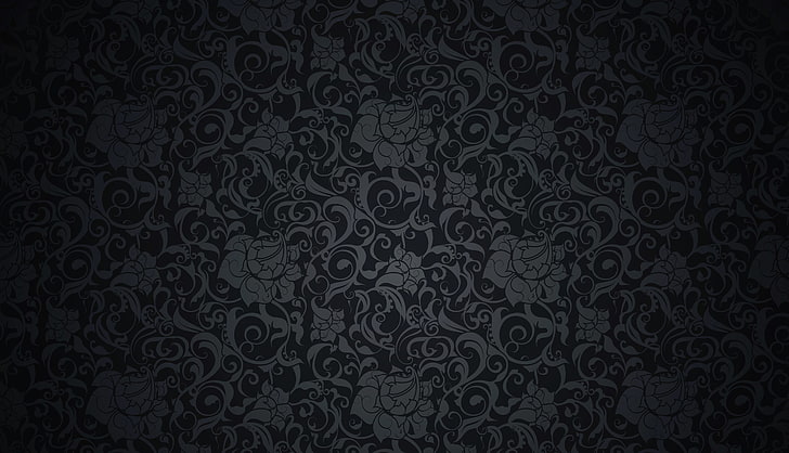 черно-серый цветок обои, ретро, ​​узор, вектор, темный, черный, орнамент, винтаж, текстура, фон, градиент, HD обои