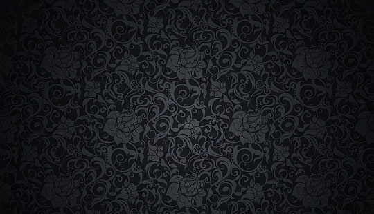 черно и сиво тапет за цветя, ретро, ​​модел, вектор, тъмно, черно, орнамент, реколта, текстура, фон, градиент, HD тапет HD wallpaper