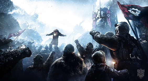 Frostpunk, ludzie, śnieg, ciemność, grafika gier wideo, gry wideo, grafika, Tapety HD HD wallpaper