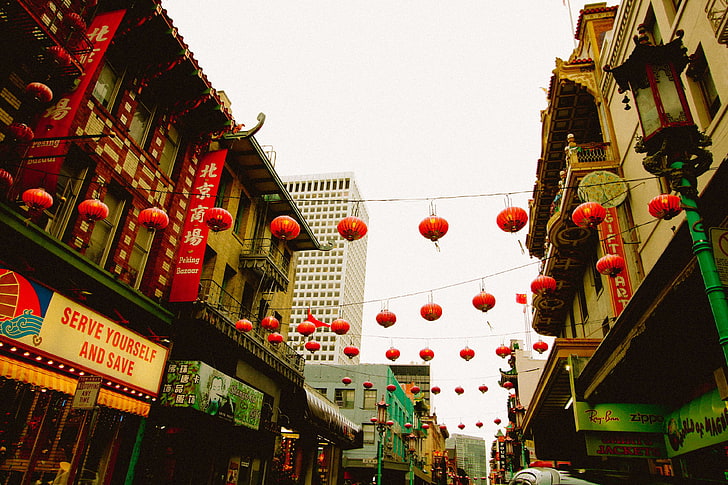 chinatown, lanterns, san francisco, HD wallpaper