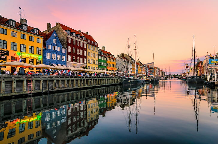 Puerto de Nyhavn en Copenhague, puerto de Nyhavn, Copenhague, mejor, Fondo de pantalla HD