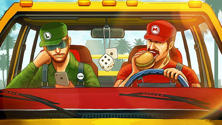 Mario and Luigi moderno, mario y luigi art, gracioso, 1920x1080, iphone, mario, hamburguesa, luigi, mario brothers, Fondo de pantalla HD