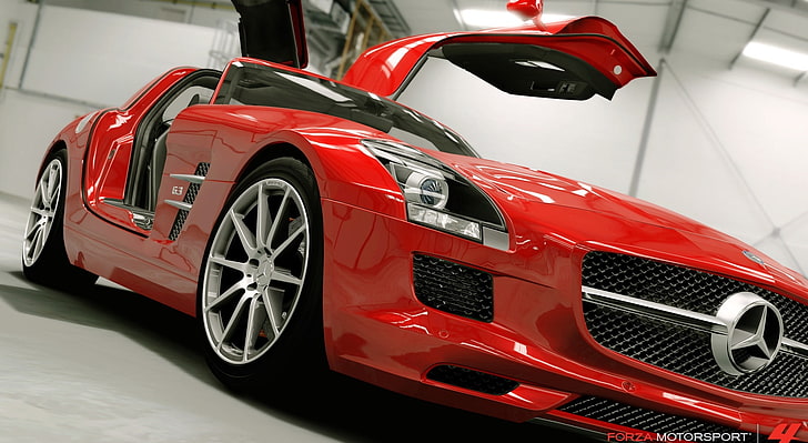 Forza Motorsport 4, red Mercedes-Benz SLS AMG, Games, Forza Motorsport, video game, racing video game, forza motorsport 4, HD wallpaper