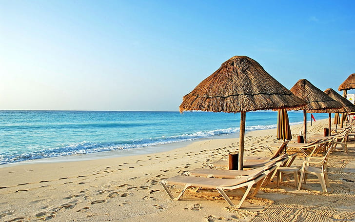 Пляж манкора перу, манкора, перу, небо, море, океан, зонт, детская кроватка, пляж, песок, HD обои