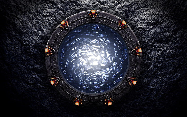 ilustração redonda portal preto e azul, Stargate, HD papel de parede