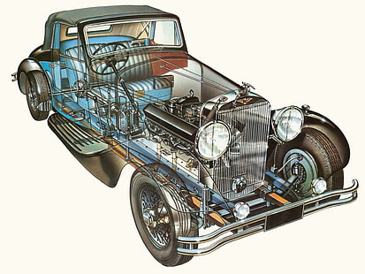 1931, coupe, cutaway, engine, hispano, interior, j12, luxury, retro, suiza, t68, HD wallpaper HD wallpaper
