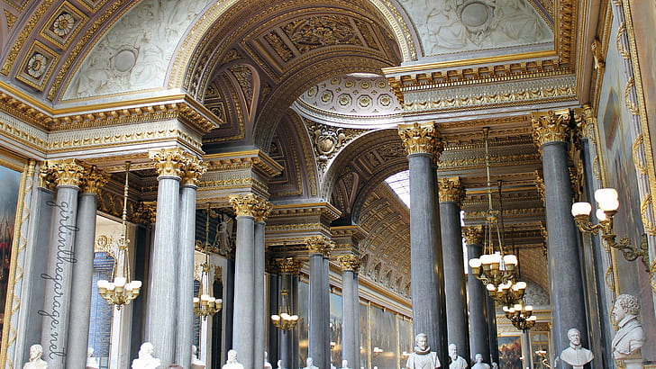 Château de Versailles, pałac, złoto, marmur, Tapety HD