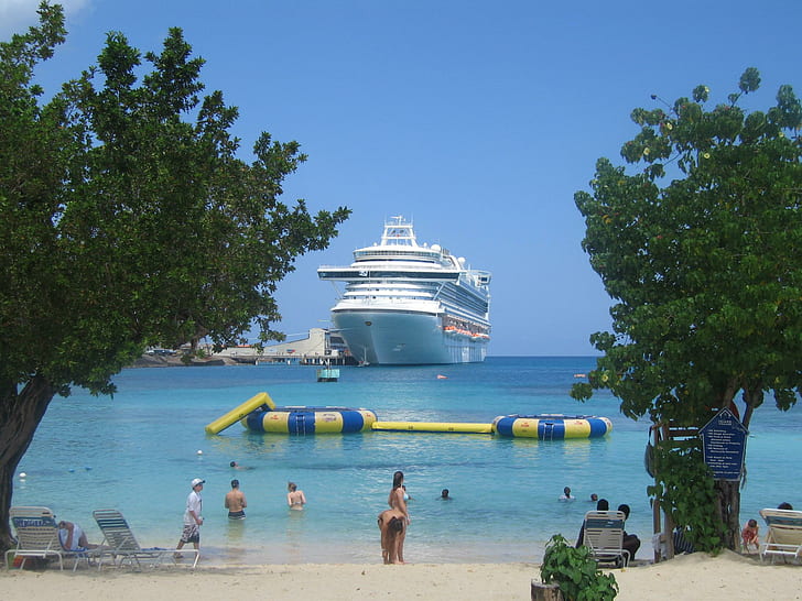 Ruby Princess 2009; Port: Ocho Rios, Jamaica, cruise, beach, ocho rios, jamaica, princess, boats, HD wallpaper
