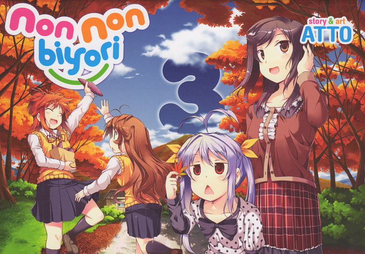 Non Non Biyori, anime girls, Koshigaya Komari, Miyauchi Renge, Ichijou Hotaru, Koshigaya Natsumi, HD wallpaper