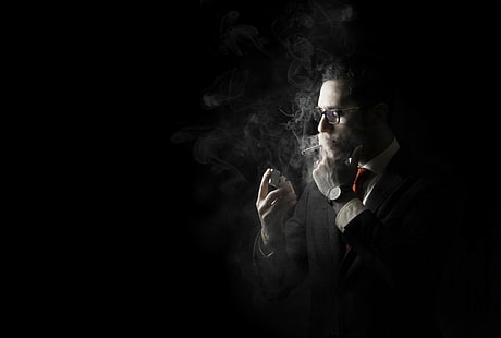 Мужчины, курение, очки, часы, темный фон, мужчины, курение, очки, часы, темный фон, HD обои HD wallpaper