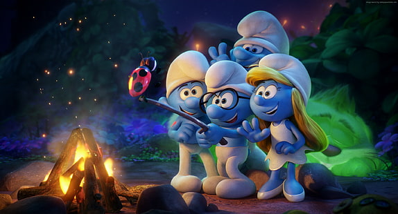 bästa animationsfilmer, Klumpig, selfie, Smurfar: The Lost Village, Smurfette, Hefty, HD tapet HD wallpaper
