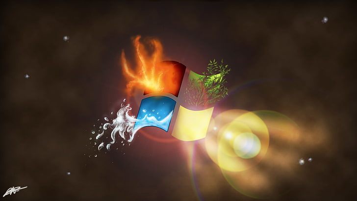 Windows-Logo, anderes Design, vier Elemente, Technologie, HD-Hintergrundbild