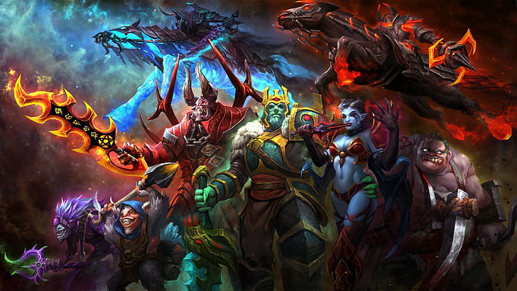 defense of the ancient dota dota 2 valve valve corporation heroes video games wraith king pudge queen of pain meepo dazzle cahos knight abaddon, HD wallpaper