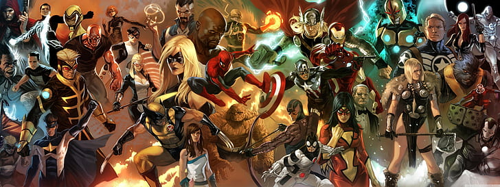 Marvel Comics, герои мультфильмов, супергерои, постер героев Marvel, Marvel комиксы, герои мультфильмов, супергерои, HD обои