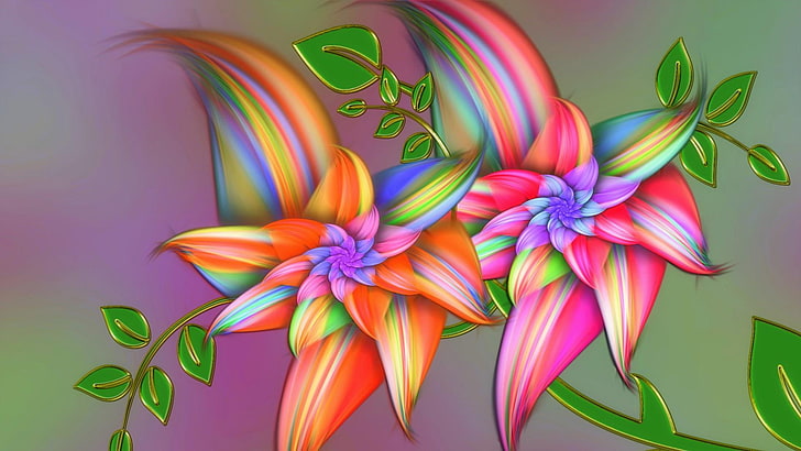 flor, color del arco iris, rosa, azul, verde, orang, amarillo, abstracto, Fondo de pantalla HD