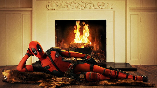 Marvel Deadpool, Deadpool, Ryan Reynolds, movies, fireplace, HD wallpaper HD wallpaper