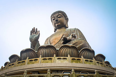 buddha, china, hong kong, landmark, lantau island, religion, statue, temple, travel, HD wallpaper HD wallpaper