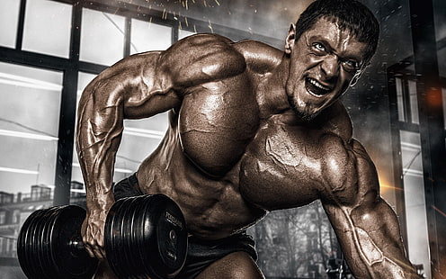  muscle, pose, training, dumbbells, gym, bodybuilder, HD wallpaper HD wallpaper