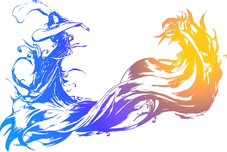 วอลล์เปเปอร์ดิจิทัลตัวละครเต้นรำสีน้ำเงินสีม่วงและสีส้ม, Final Fantasy, Final Fantasy X, โลโก้, Yuna (Final Fantasy), วอลล์เปเปอร์ HD