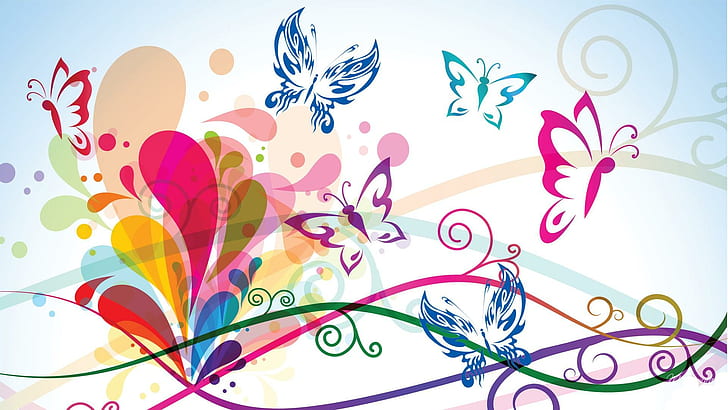 Borboletas amorosas, swish, brilhante, borboleta, rosa, vetor, resumo, redemoinhos, colorido, azul, borboletas, 3d e abstrato, HD papel de parede