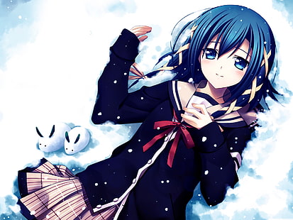 Anime Black And Hair Blue Eyes ، أنثى شخصية أنمي ، أنيمي / رسوم متحركة ، أزرق ، رسوم متحركة ، فتاة ، عيون ، أنيمي، خلفية HD HD wallpaper