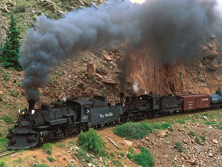black and red train, Mountain, The engine, Colorado, HD wallpaper