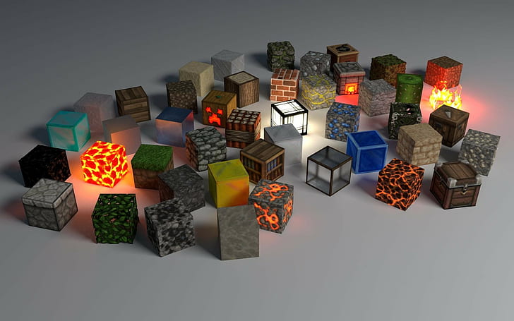 assorted-color cube ornaments, Minecraft, video games, HD wallpaper