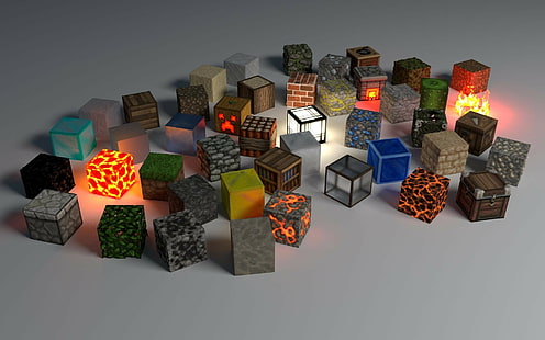 ornamen kubus berbagai macam warna, Minecraft, video game, Wallpaper HD HD wallpaper
