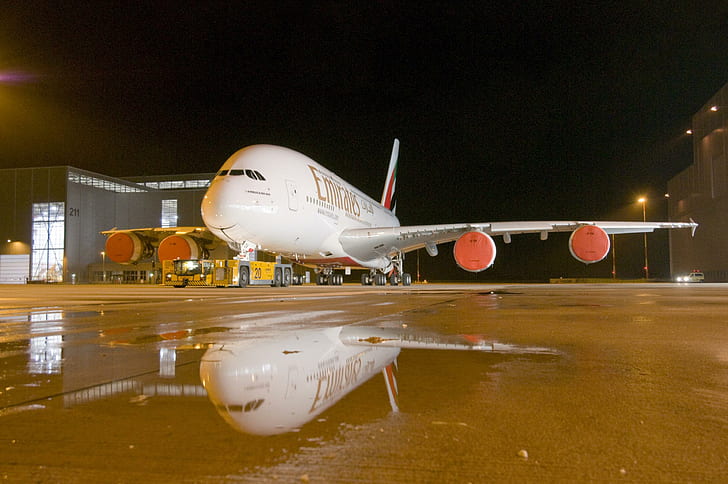 Airbus A 380 Rolllout, reflection, aircraft, a380, four-wide-bodied, aeroplane, airbus a380, airbus a 380, aircraft planes, HD wallpaper