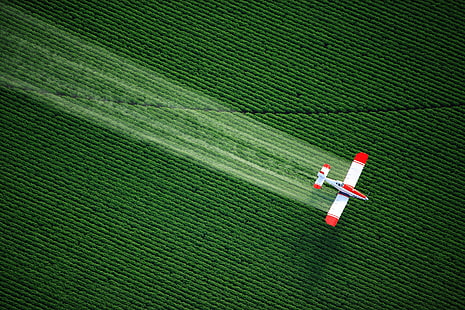 white monoplane, field, aircraft, aerial view, Agricultural Plane, airplane, HD wallpaper HD wallpaper