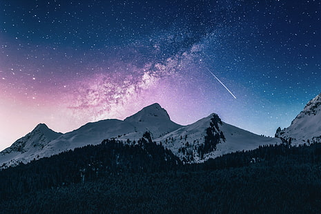 галактика, пейзаж, планини, hd, 4k, природа, HD тапет HD wallpaper