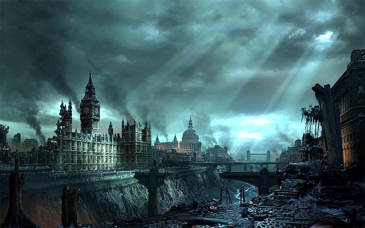 ساعة بيج بن ، نهاية العالم ، مناظر المدينة ، لندن ، هيلجيت: لندن ، ألعاب الفيديو ، المستقبل ، الأعمال الفنية، خلفية HD
