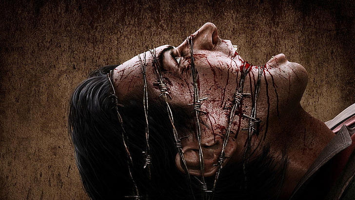 wire of thorns in woman's face digital wallpaper, hair, male, pain, detective, Creek, barbed wire, Bethesda Softworks, scars, Tango Gameworks, The Evil Within, Sebastian Castellanos, HD wallpaper