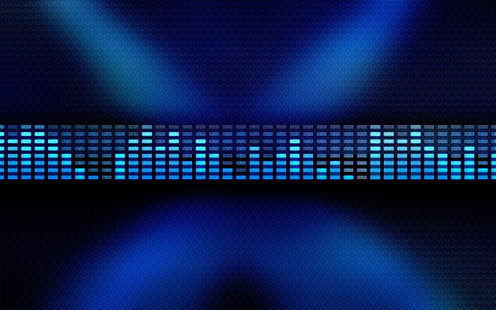 música, DJ, espectro de audio, arte digital, abstracto, CGI, azul, rectángulo, luces, Fondo de pantalla HD HD wallpaper