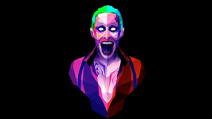 wielobarwna ilustracja portretu męskiego, Joker, minimalizm, low poly, Tapety HD