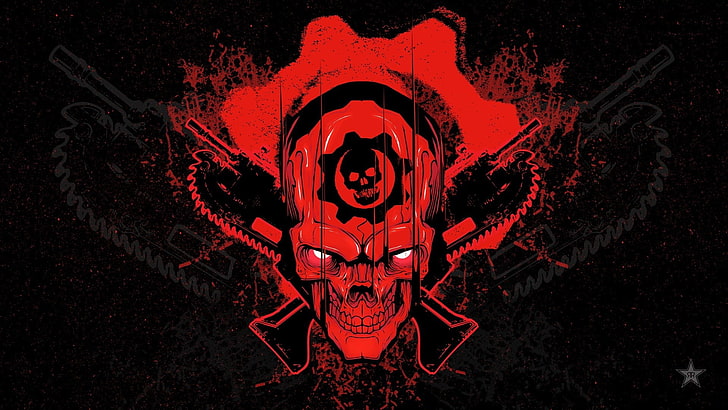 wallpaper tengkorak merah dan hitam, video game, Gears of War 4, Gears of War, Wallpaper HD