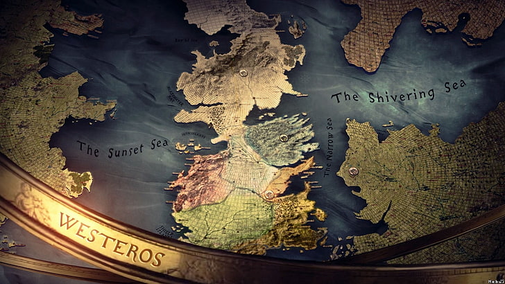 The Sunset Sea and The Shivering Sea map, map, Game of Thrones, HD wallpaper