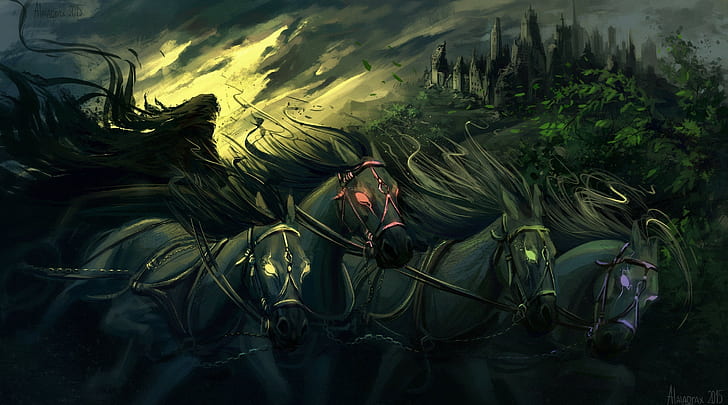 artwork, Four Horsemen of the Apocalypse, horse, fantasy art, death, Grim Reaper, HD wallpaper