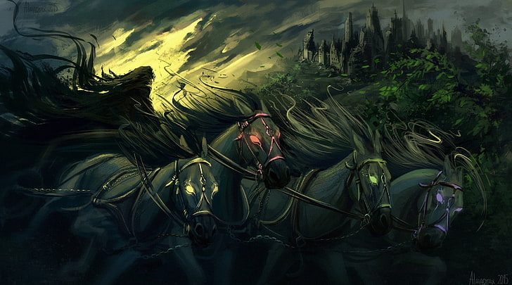 fantasy art, horse, artwork, death, Four Horsemen of the Apocalypse, Grim Reaper, HD wallpaper