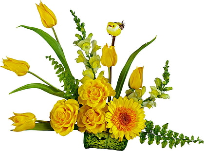 Sarı Demet, sarı çiçekler, turuncu, sarı, yapraklar, laleler, çiçekler, ayçiçeği, çiçek demet, çiçek boquet, yaprakları, HD masaüstü duvar kağıdı HD wallpaper