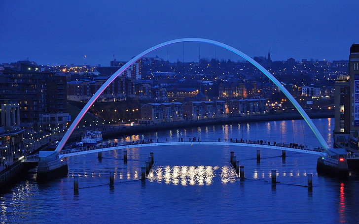 jembatan putih, Inggris, jembatan milenium, newcastle, malam musim dingin awal, Wallpaper HD