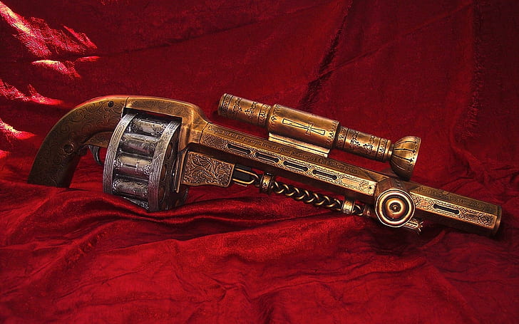Vintage Gun, ทองเหลือง, ปืนพก, วินเทจ, 3 มิติและนามธรรม, วอลล์เปเปอร์ HD