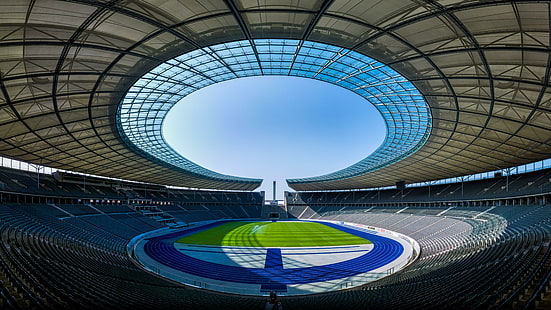deutsches, olympiastadion, berlin, allemagne, complexe sportif, structure, stade, architecture, arène, football, panorama, panoramique, football, plafond, jeux olympiques, stade olympique, Fond d'écran HD HD wallpaper