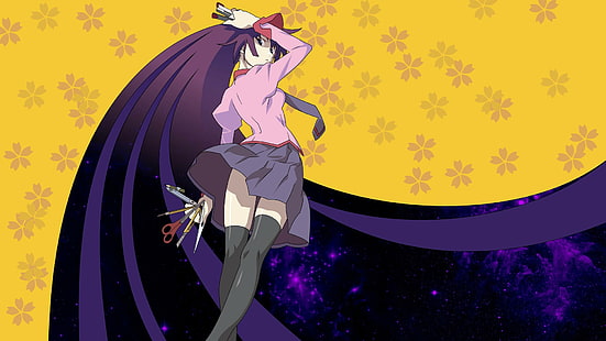 Monogatari-Serie, Senjougahara Hitagi, Schuluniform, Anime, HD-Hintergrundbild HD wallpaper