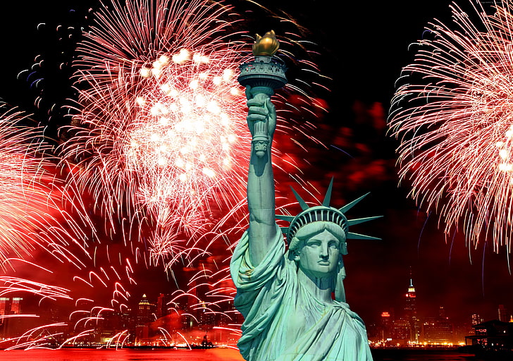 event, USA, Independence Day, Statue of Liberty, NY, fireworks, HD wallpaper