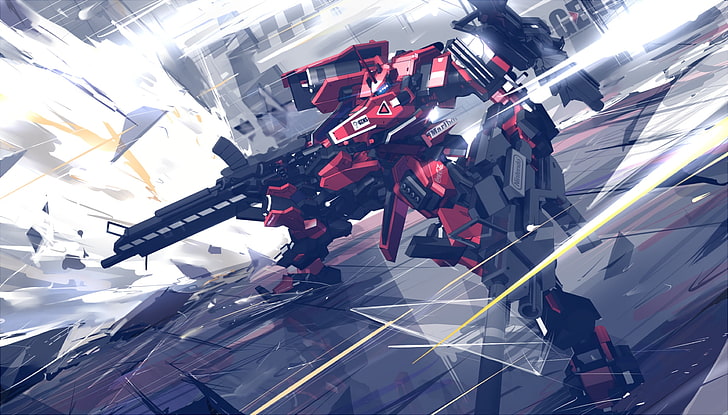rote und schwarze Gundam Tapete, Mech, digitale Kunst, gepanzerter Kern, HD-Hintergrundbild