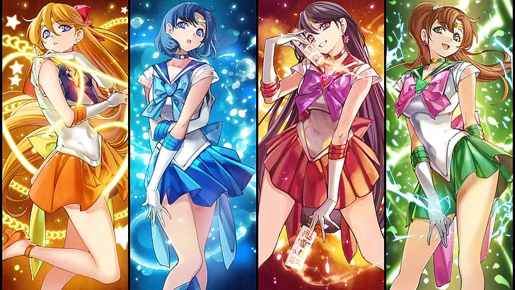 grupo de mulheres, anime girls, Sailor Mars, POPQN, Sailor Mercury, Sailor Jupiter, Sailor Moon, HD papel de parede