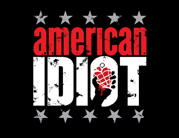 white and red American idiot illustration, stars, pomegranate, logo, american, green day, idiot, HD wallpaper