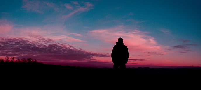 Silhouette des Menschen, Mann, Silhouette, Himmel, Nacht, HD-Hintergrundbild HD wallpaper